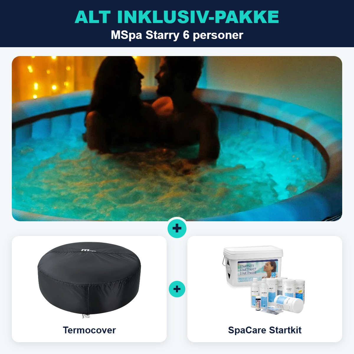 Alt inklusiv-pakke: MSpa Starry med termocover og SpaCare Startkit